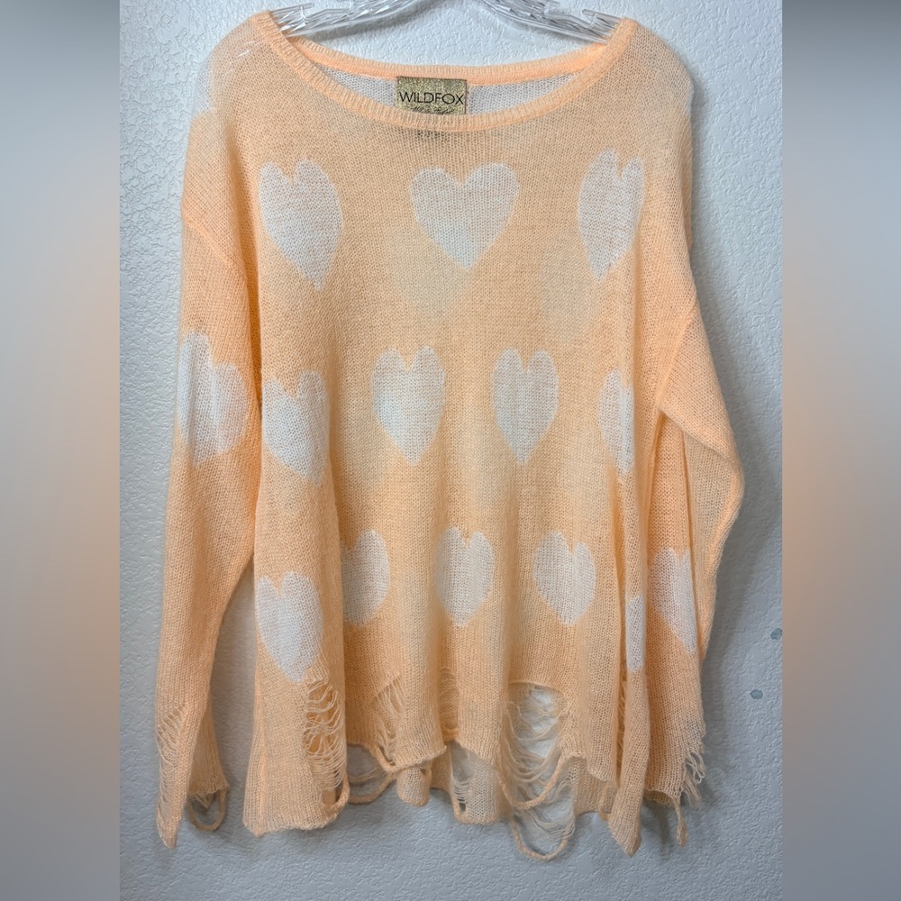 Wildfox Lennon All over Lover Heart Sweater Distressed EUC Small